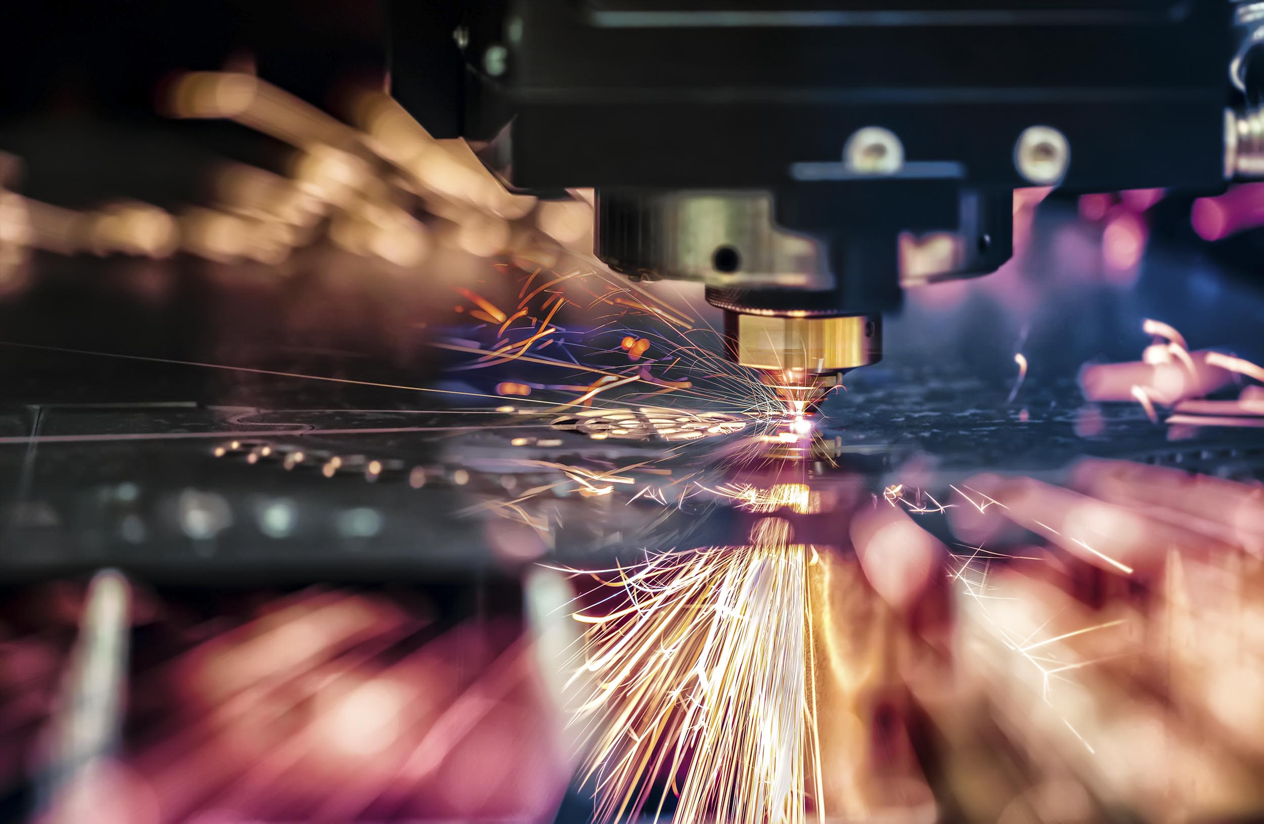 CNC Laser cutting of metal, modern industrial technology.